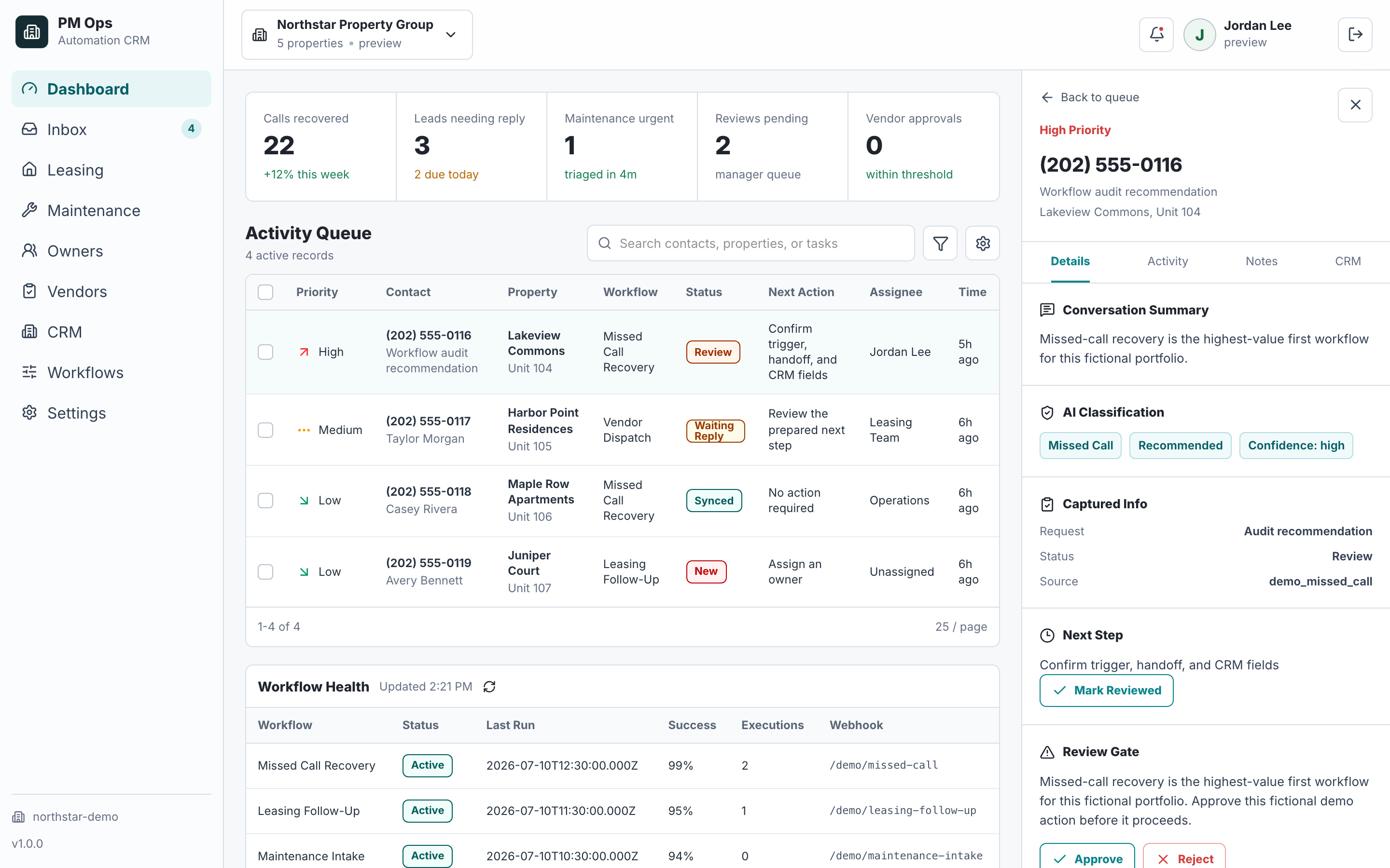 PM Ops workflow audit recommendation with fictional portfolio data.