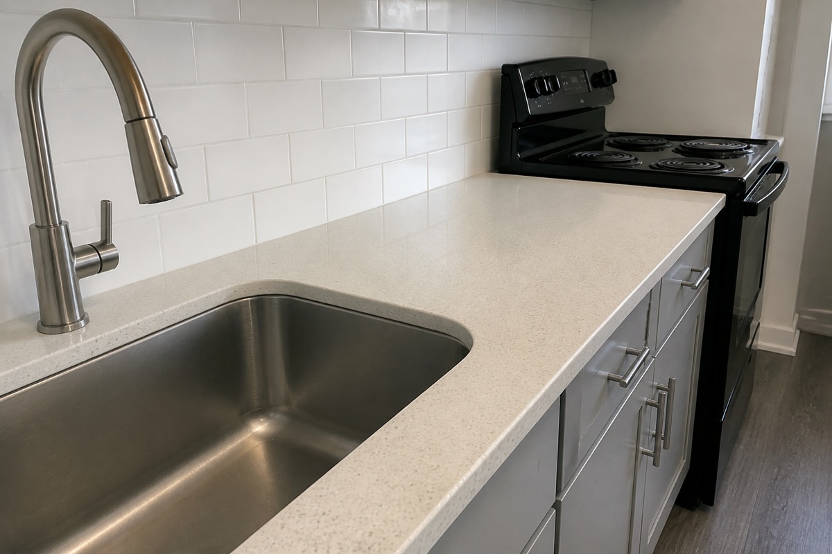 Clean kitchen countertop before move-out